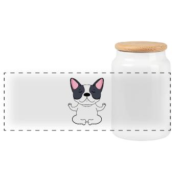 Chien de yoga Français Bulldog - Boîte à biscuits avec couvercle en bois - blanc - Devant