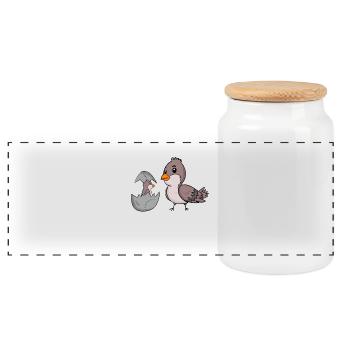 House Sparrow with Baby House Sparrow - Panoramic Cookie Jar with Wooden Lid - white - Front