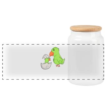 Parrot with baby parrot - Panoramic Cookie Jar with Wooden Lid - white - Front