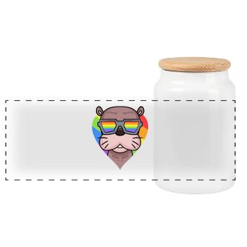 LGBT Animal Sea Lion Rainbow - Panoramic Cookie Jar with Wooden Lid - white - Front