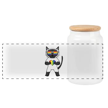 LGBT Katze Siamkatze Regenbogen - Panorama Keksdose mit Holzdeckel - Weiß - Vorne