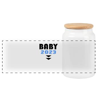 Bébé 2023 Garçon - Boîte à biscuits avec couvercle en bois - blanc - Devant