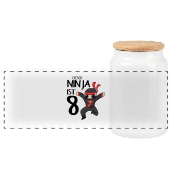 8 Jahre Geburtstag Junge Ninja - Ich bin 8 - Panorama Keksdose mit Holzdeckel - Weiß - Vorne