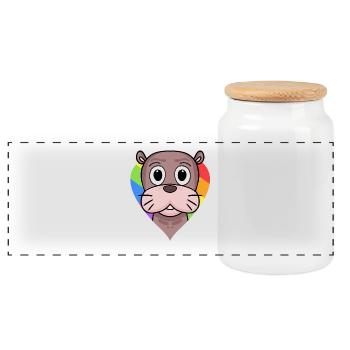 Seelöwe Lgbt Regenbogen Farben - Panorama Keksdose mit Holzdeckel - Weiß - Vorne