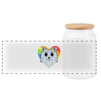 LGBT Katze Sibirische Katze Regenbogen - Panorama Keksdose mit Holzdeckel - Weiß - Vorne