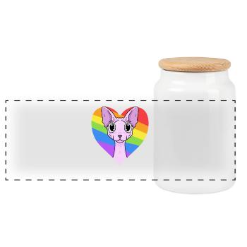 LGBT Katze Sphynx Regenbogen - Panorama Keksdose mit Holzdeckel - Weiß - Vorne
