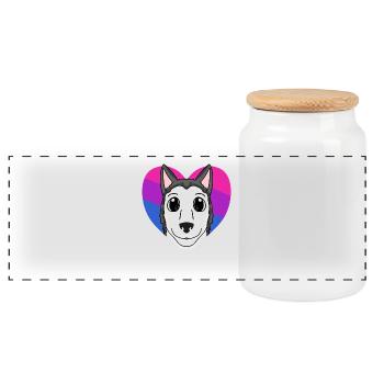 Bisexual Siberian Husky Dog Gift - Panoramic Cookie Jar with Wooden Lid - white - Front