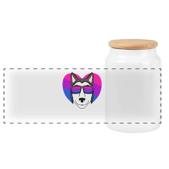 Bisexual Siberian Husky Dog Gift - Panoramic Cookie Jar with Wooden Lid - white - Front