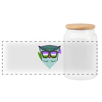 Genderqueer Owl - Panoramic Cookie Jar with Wooden Lid - white - Front