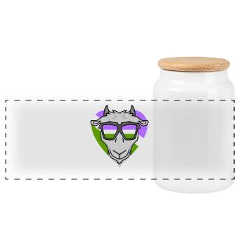 Genderqueer Goat - Panoramic Cookie Jar with Wooden Lid - white - Front