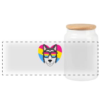 Pansexual Siberian Husky Dog Gift - Panoramic Cookie Jar with Wooden Lid - white - Front