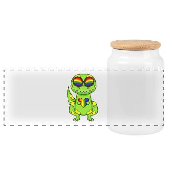 LGBT Tier Dinosaurier Regenbogen Herz - Panorama Keksdose mit Holzdeckel - Weiß - Vorne