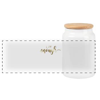 I am enough I am enough affirmation mindfulness - Panoramic Cookie Jar with Wooden Lid - white - Front