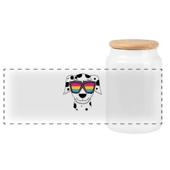 Pansexuell Dalmatiner Hund - Hund mit Brille - Panorama Keksdose mit Holzdeckel - Weiß - Vorne