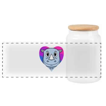 Bisexual Rhino Gift - Panoramic Cookie Jar with Wooden Lid - white - Front