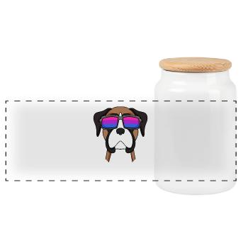 Bisexual German Boxer Dog Gift - Panoramic Cookie Jar with Wooden Lid - white - Front