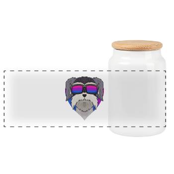 Schnauzer Dog - Panoramic Cookie Jar with Wooden Lid - white - Front
