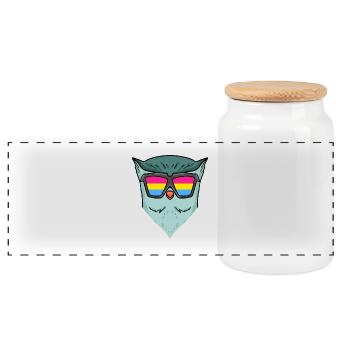 Pansexual Owl - Owl with Glasses - Panoramic Cookie Jar with Wooden Lid - white - Front