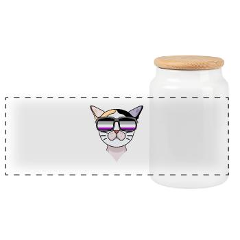 Asexuell Lgbt Japanese Bobtail Katze Asexualität - Panorama Keksdose mit Holzdeckel - Weiß - Vorne