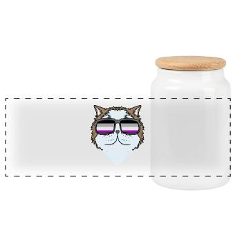 Asexual Lgbt Persian Cat Cat Asexuality - Panoramic Cookie Jar with Wooden Lid - white - Front