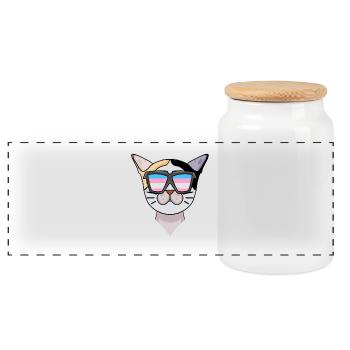 Transgender Transsexuell Japanese Bobtail Katze - Panorama Keksdose mit Holzdeckel - Weiß - Vorne