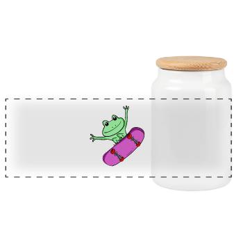 Frog as a skater with skateboard - Panoramic Cookie Jar with Wooden Lid - white - Front
