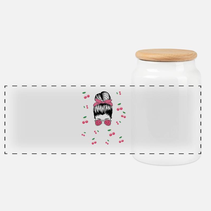 Rockabilly Girl mit Kirschen - Panorama Keksdose mit Holzdeckel - Weiß