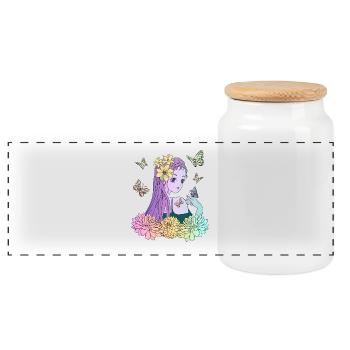 Manga girl avec des papillons - Boîte à biscuits avec couvercle en bois - blanc - Devant