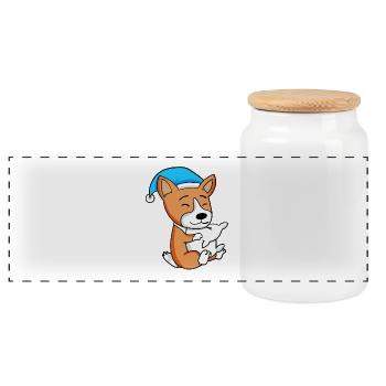 Chien race de chien Welsh Corgi Pembroke - Boîte à biscuits avec couvercle en bois - blanc - Devant