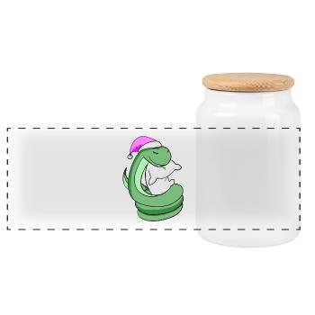 Snake with pillow and sleeping cap - Panoramic Cookie Jar with Wooden Lid - white - Front
