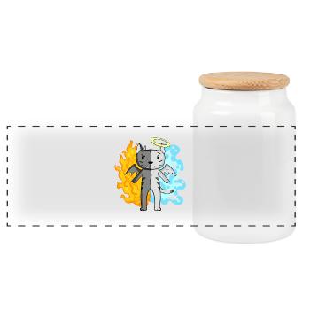 Cat Cat Breed Egyptian Mau Angel and Devil - Panoramic Cookie Jar with Wooden Lid - white - Front