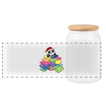Panda and pillows - Panoramic Cookie Jar with Wooden Lid - white - Front