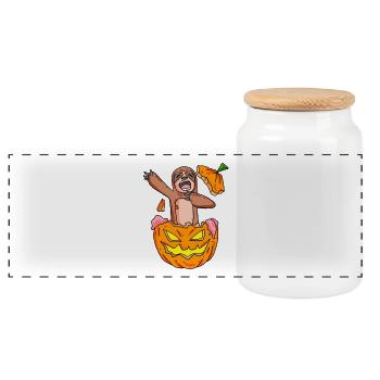 Sloth Pumpkin Halloween - Panoramic Cookie Jar with Wooden Lid - white - Front