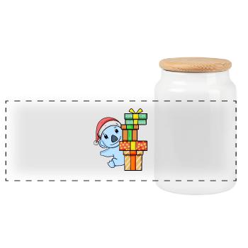 Koala de Noël avec cadeaux - Boîte à biscuits avec couvercle en bois - blanc - Devant