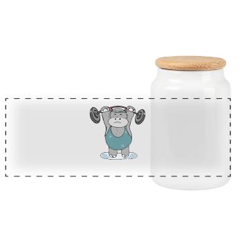 Fat Hippopotamus Krafsport Fitness - Panoramic Cookie Jar with Wooden Lid - white - Front