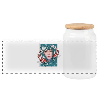Anime Koi - Panoramic Cookie Jar with Wooden Lid - white - Front