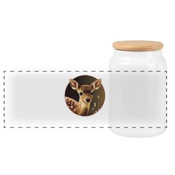 Roe deer fawn forest animals - Panoramic Cookie Jar with Wooden Lid - white - Front