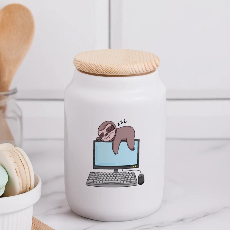 Computer Nerd Programmer Gift Panoramic Cookie Jar with Wooden Lid