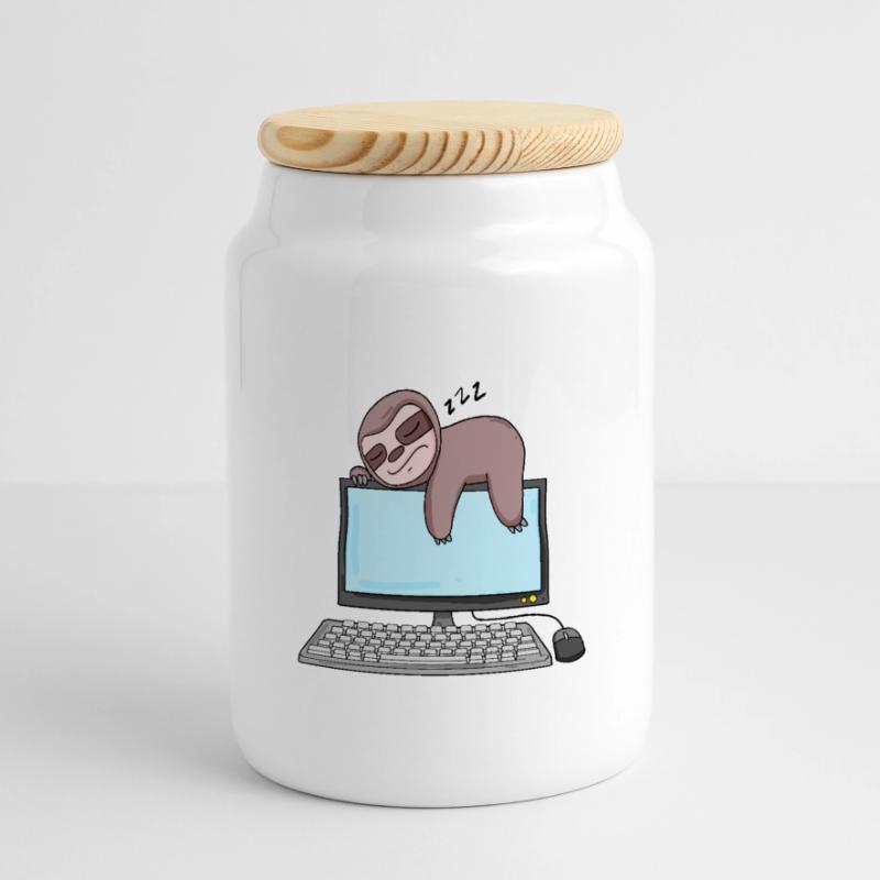 Computer Nerd Programmer Gift Panoramic Cookie Jar with Wooden Lid