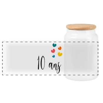 10 ANS. 10e ANNIVERSAIRE. ANNIVERSAIRE 10 ANS. 10 - Boîte à biscuits avec couvercle en bois - blanc - Devant