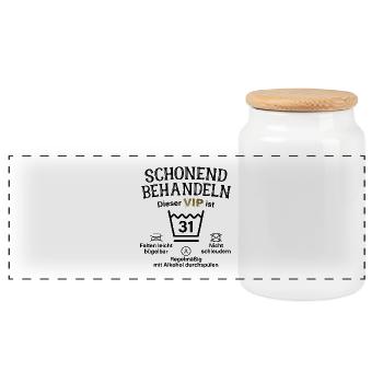 31. Geburtstag Schonend Behandeln 31 VIP ist 31 - Panorama Keksdose mit Holzdeckel - Weiß - Vorne