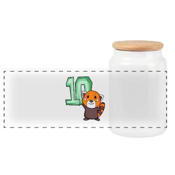 10. Geburtstag Motiv Roter Panda - zehn Jahre alt - Panorama Keksdose mit Holzdeckel - Weiß - Vorne