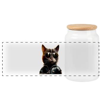 Cat With Sunglasses Cat Mom Cat Mom Cats - Panoramic Cookie Jar with Wooden Lid - white - Front