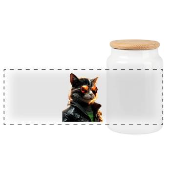 Cat With Sunglasses Cat Mom Cat Mom Cats - Panoramic Cookie Jar with Wooden Lid - white - Front