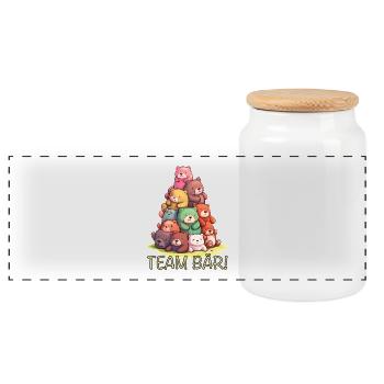 Team Bär Teddybär - Panorama Keksdose mit Holzdeckel - Weiß - Vorne