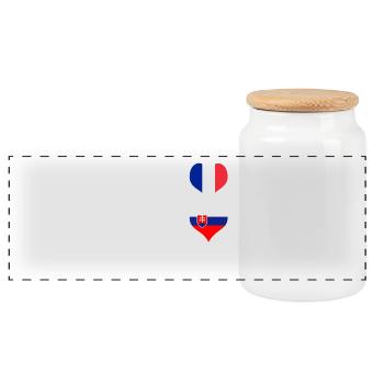 Slowakei und Frankreich 100% genial Design Flaggen - Panorama Keksdose mit Holzdeckel - Weiß - Vorne