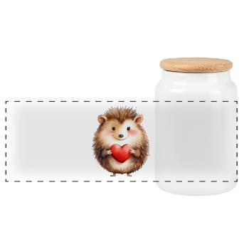 Hedgehog with heart - Panoramic Cookie Jar with Wooden Lid - white - Front