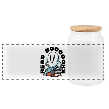 Read Books Read Booooks Bookworm Halloween Boo - Panoramic Cookie Jar with Wooden Lid - white - Front