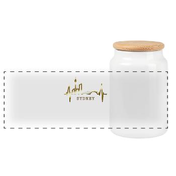 Sydney Skyline Heartbeat Australia Fan Pulse Heart - Panoramic Cookie Jar with Wooden Lid - white - Front