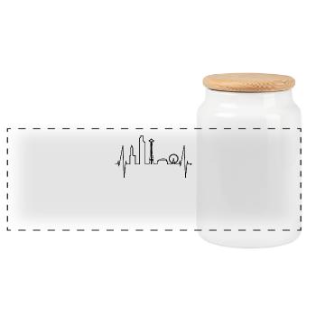 Seattle Skyline Heartbeat USA Fan Heart Pulse Love - Panoramic Cookie Jar with Wooden Lid - white - Front